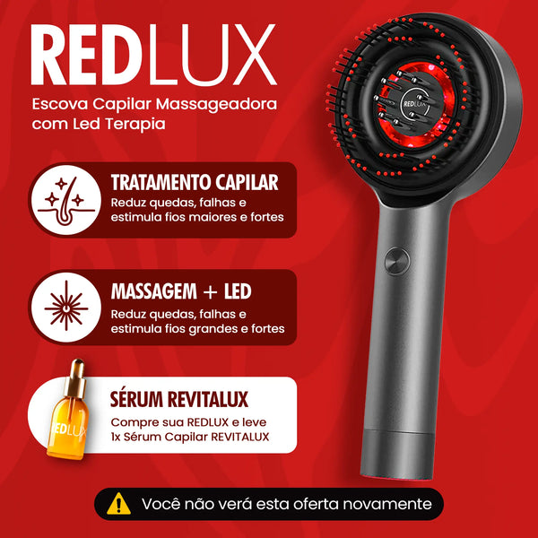 Escova Massageadora com Led Terapia - RedLux™ 3 em 1 + Sérum Capilar