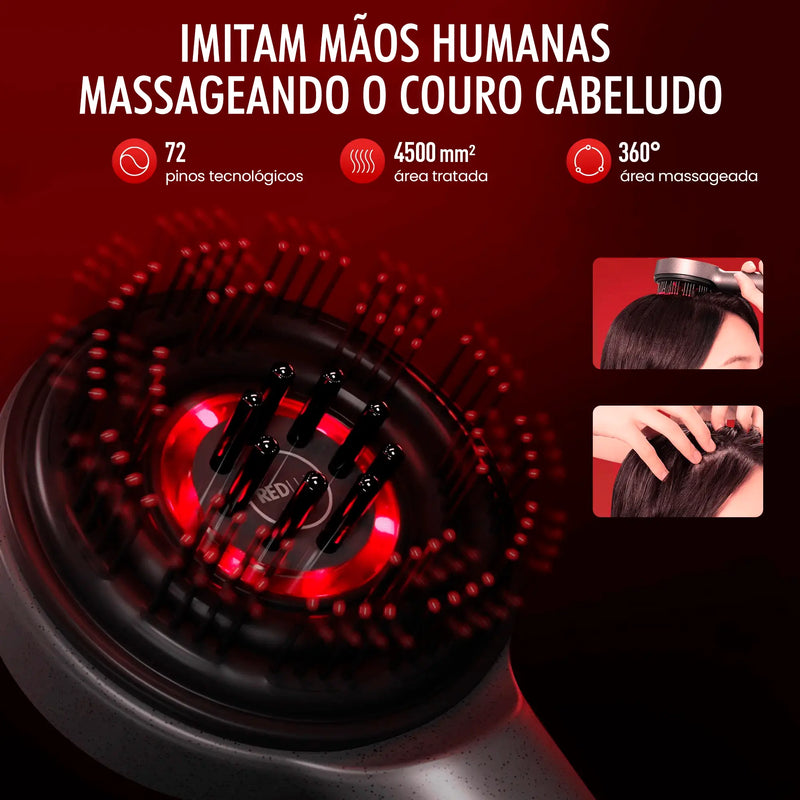 Escova Massageadora com Led Terapia - RedLux™ 3 em 1 + Sérum Capilar