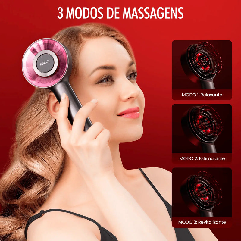 Escova Massageadora com Led Terapia - RedLux™ 3 em 1 + Sérum Capilar