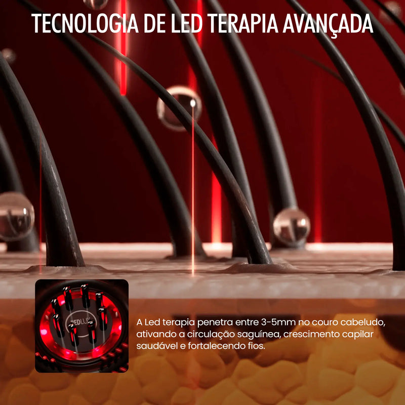 Escova Massageadora com Led Terapia - RedLux™ 3 em 1 + Sérum Capilar