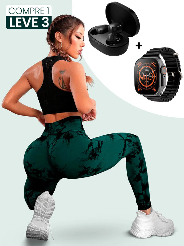 [KIT EXCLUSIVO] Legging DyeFit® Empina Bumbum + Smartwatch Series 9 + Fone Bluetooth 5.0