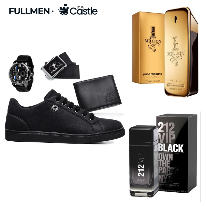 Kit FullMen - Tênis + Relógio + Carteira + Cinto + 2 Perfumes [TERMINA HOJE]